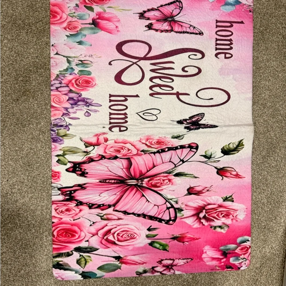 Pink Butterfly and Rose Bath Mat